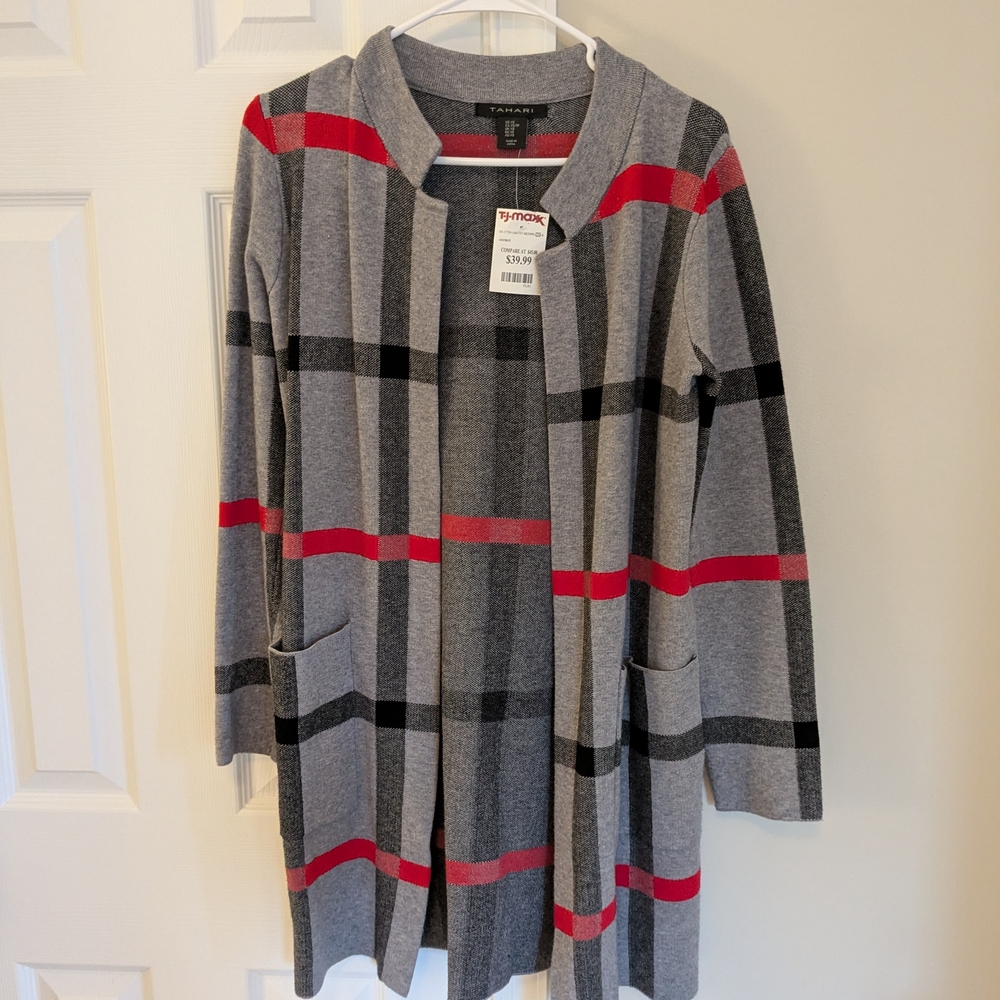 Tahari Women's Black, Gray, & Red Plaid Blazer Size XS